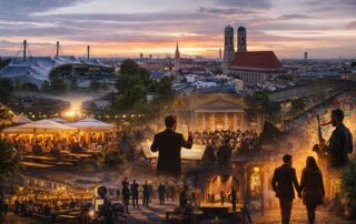 Kunst- und Musikszene in München mit Konzerten, Street Art und kulturellen Veranstaltungen bei Sonnenuntergang