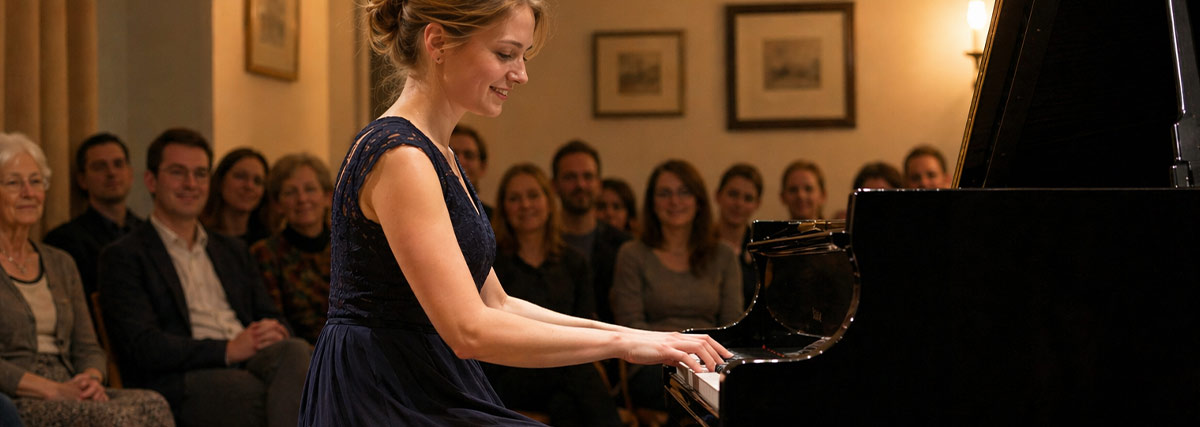 Pianistin in einem Konzert