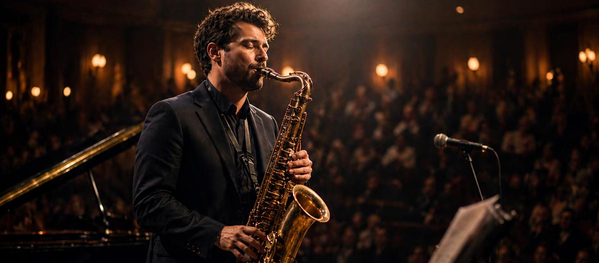 Saxophonist, der auf der Bühne auftritt